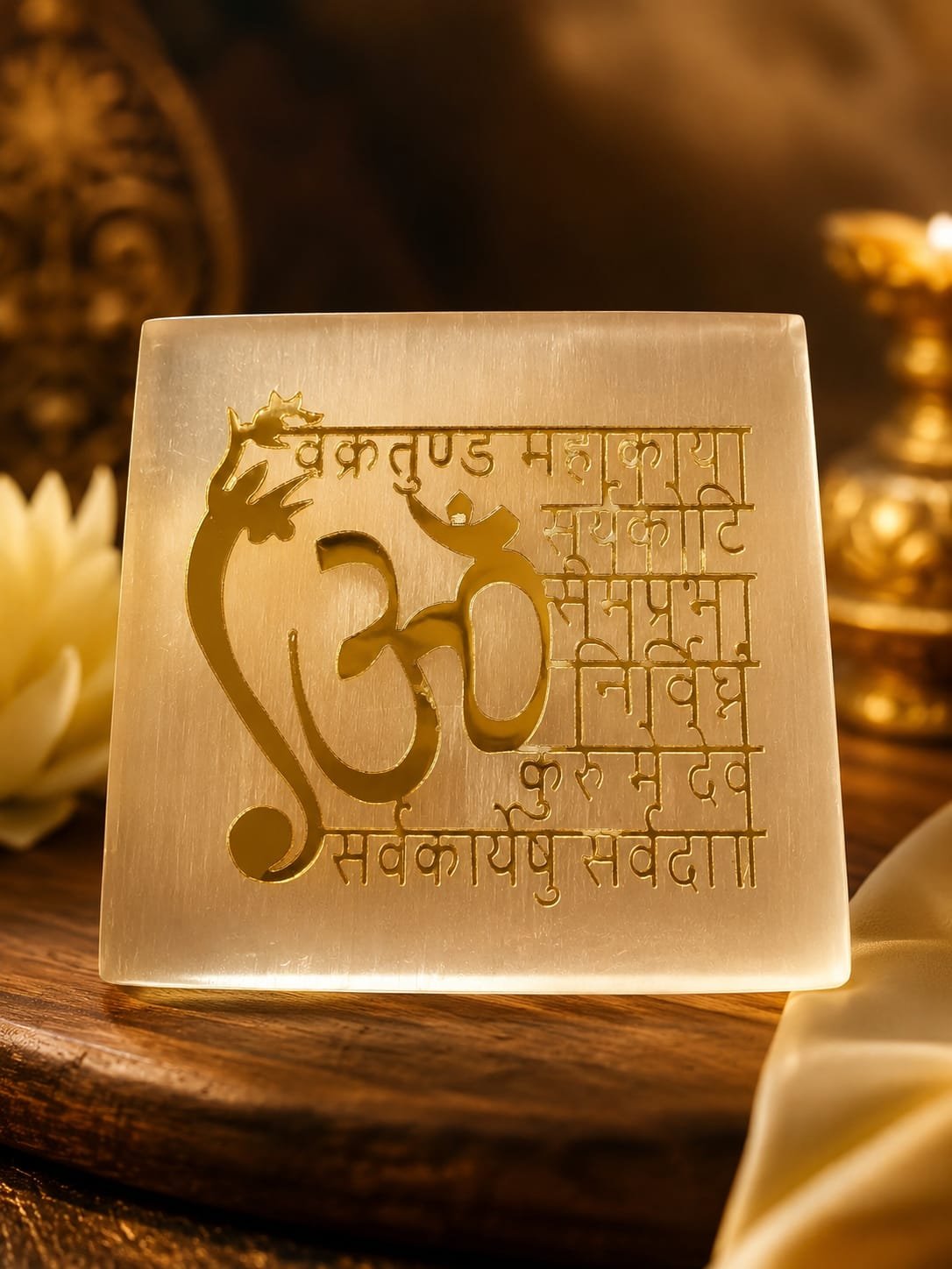 Sacred Om Selenite Charging Plate