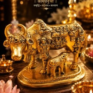 Brass Kamdhenu Maa Cow & Calf Murti