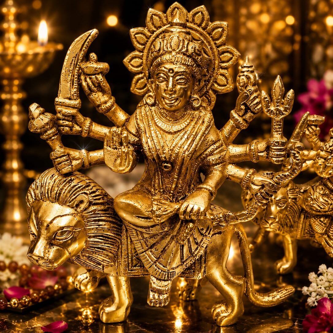 Handcrafted Brass Maa Durga Idol on Lion