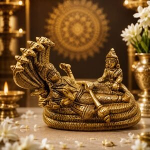 Sheshshayi Vishnu with Lakshmi Brass Idol